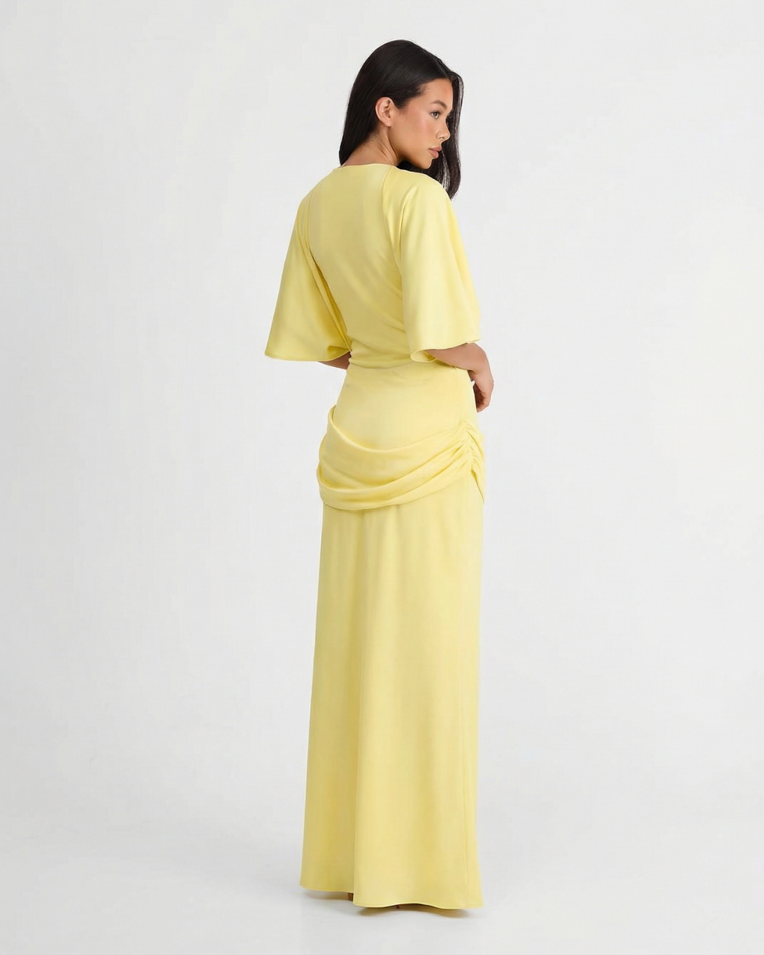 Draped Maxi Dress with Flutter Sleeves for Women
