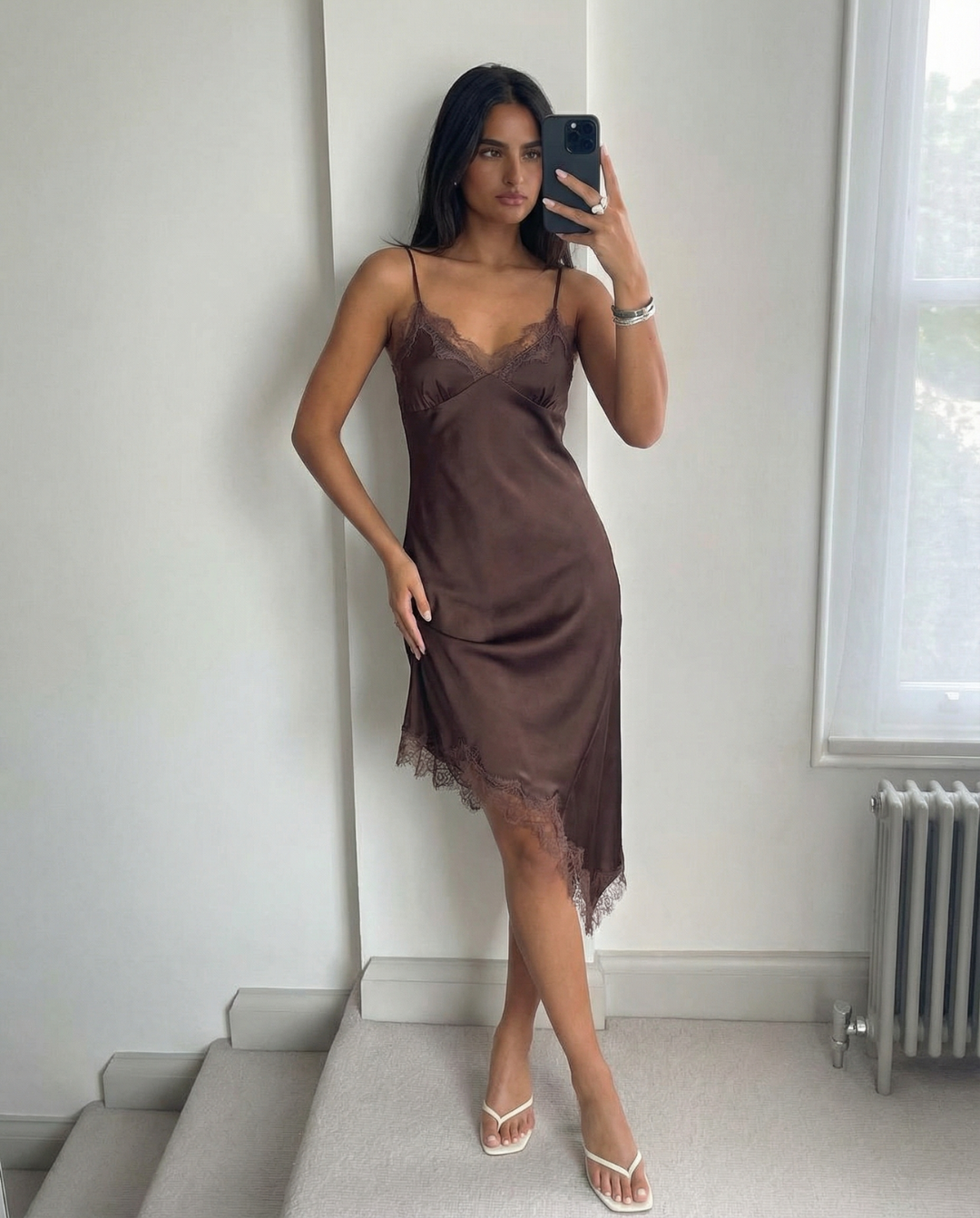 Satin Slip Dress with Asymmetric Hem for Women