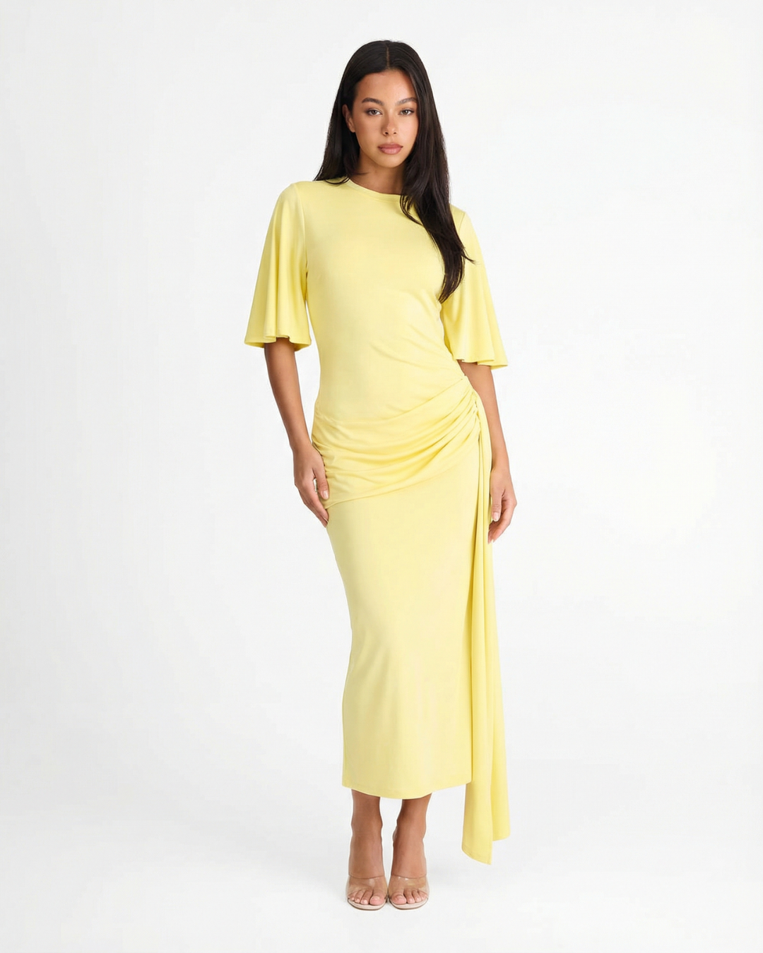 Draped Maxi Dress with Flutter Sleeves for Women