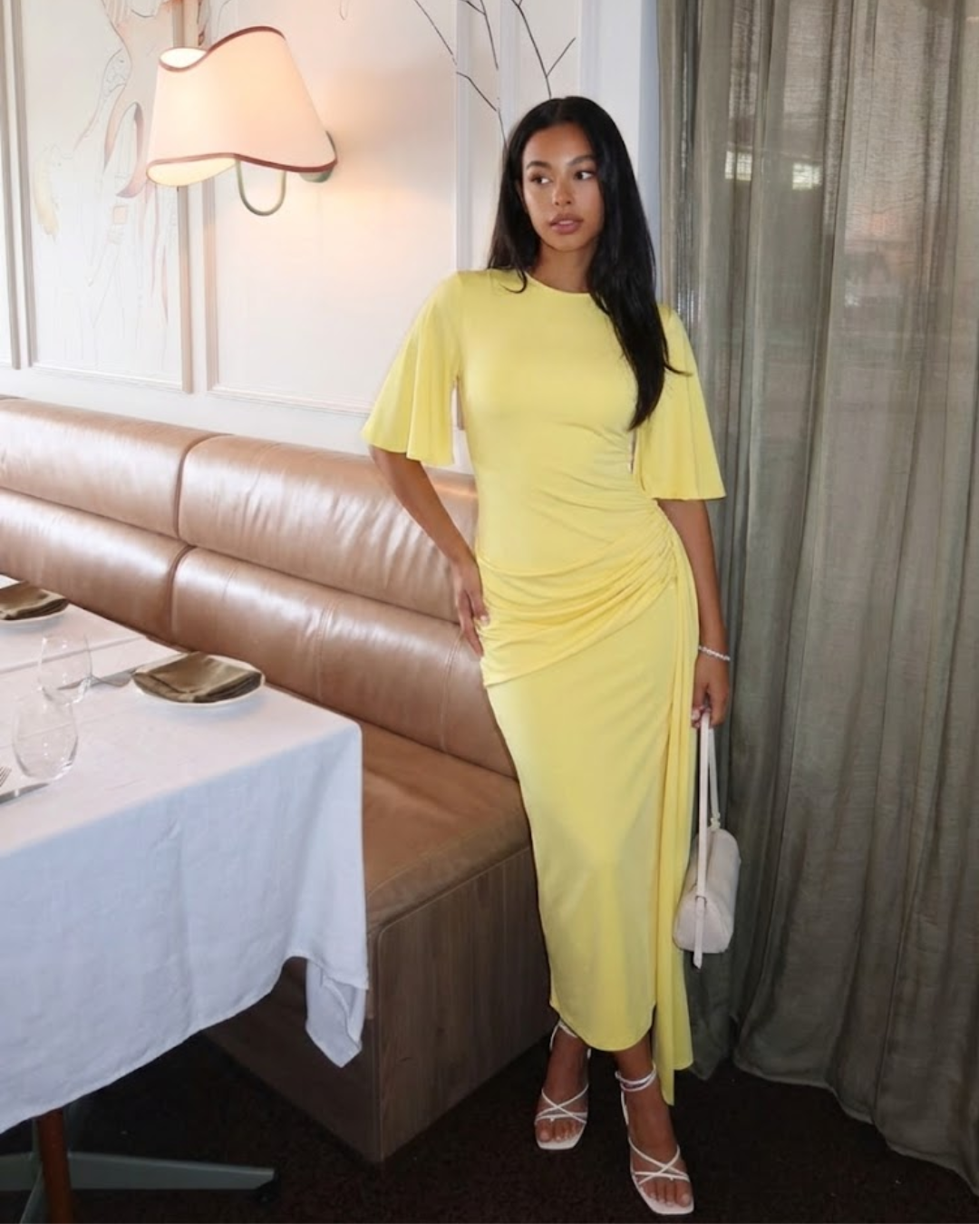 Draped Maxi Dress with Flutter Sleeves for Women