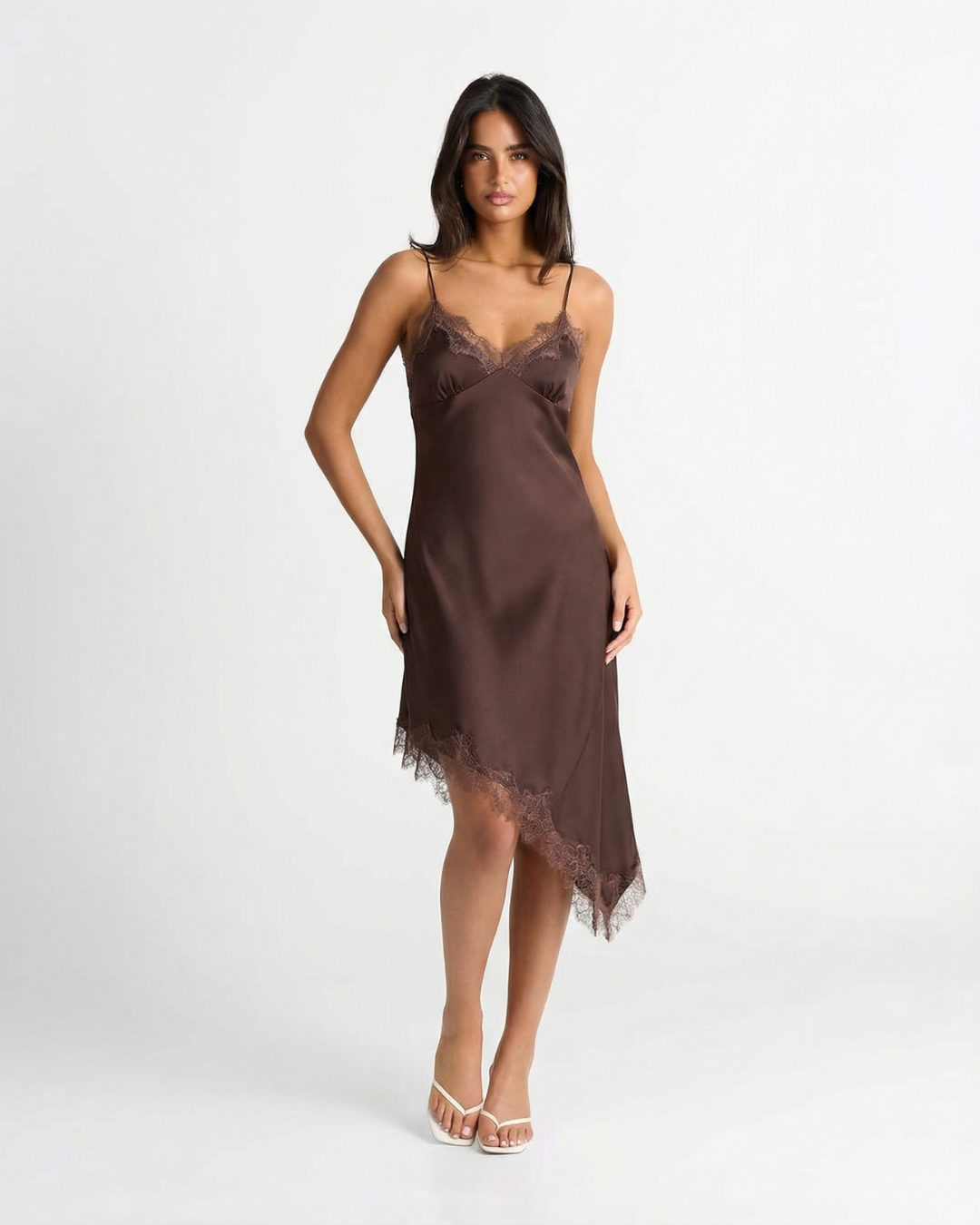Satin Slip Dress with Asymmetric Hem for Women