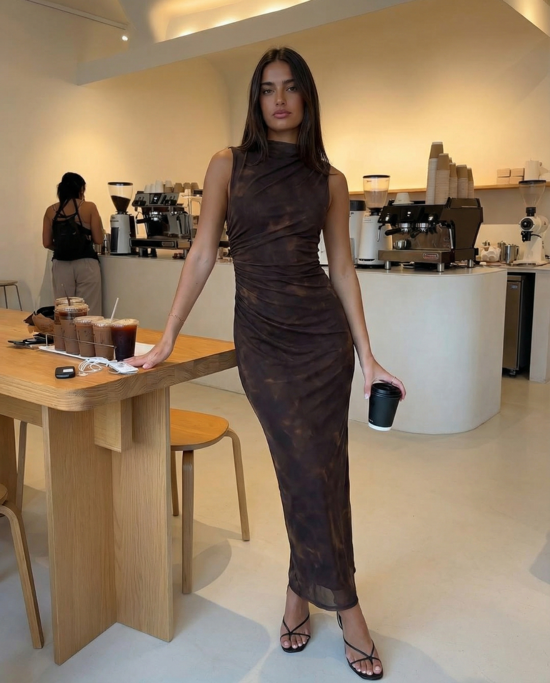 Ruched Mesh Sleeveless Maxi Dress for Women