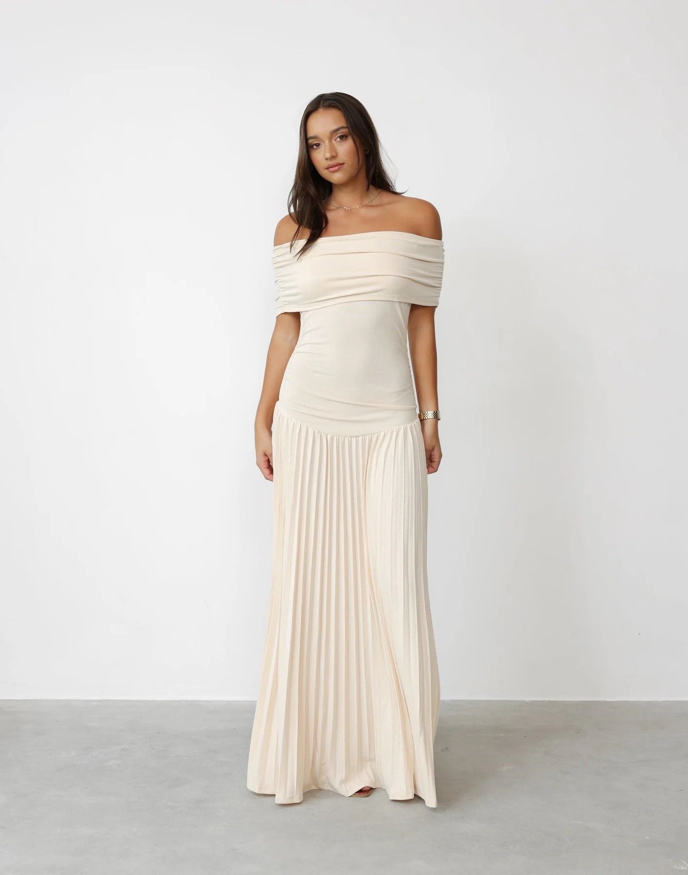 Off-Shoulder Pleated Maxi Dress Wedding Guest for Women