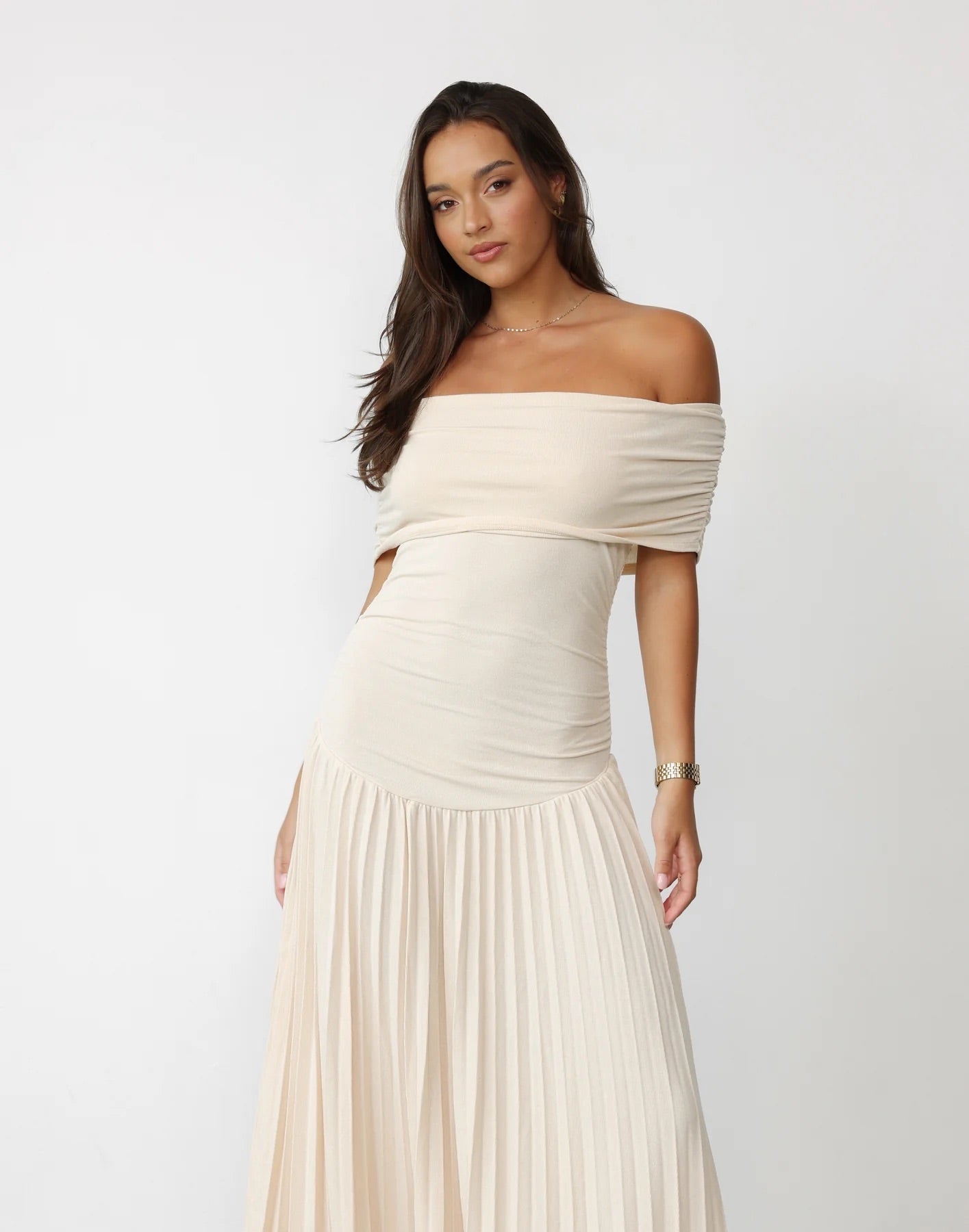 Off-Shoulder Pleated Maxi Dress Wedding Guest for Women