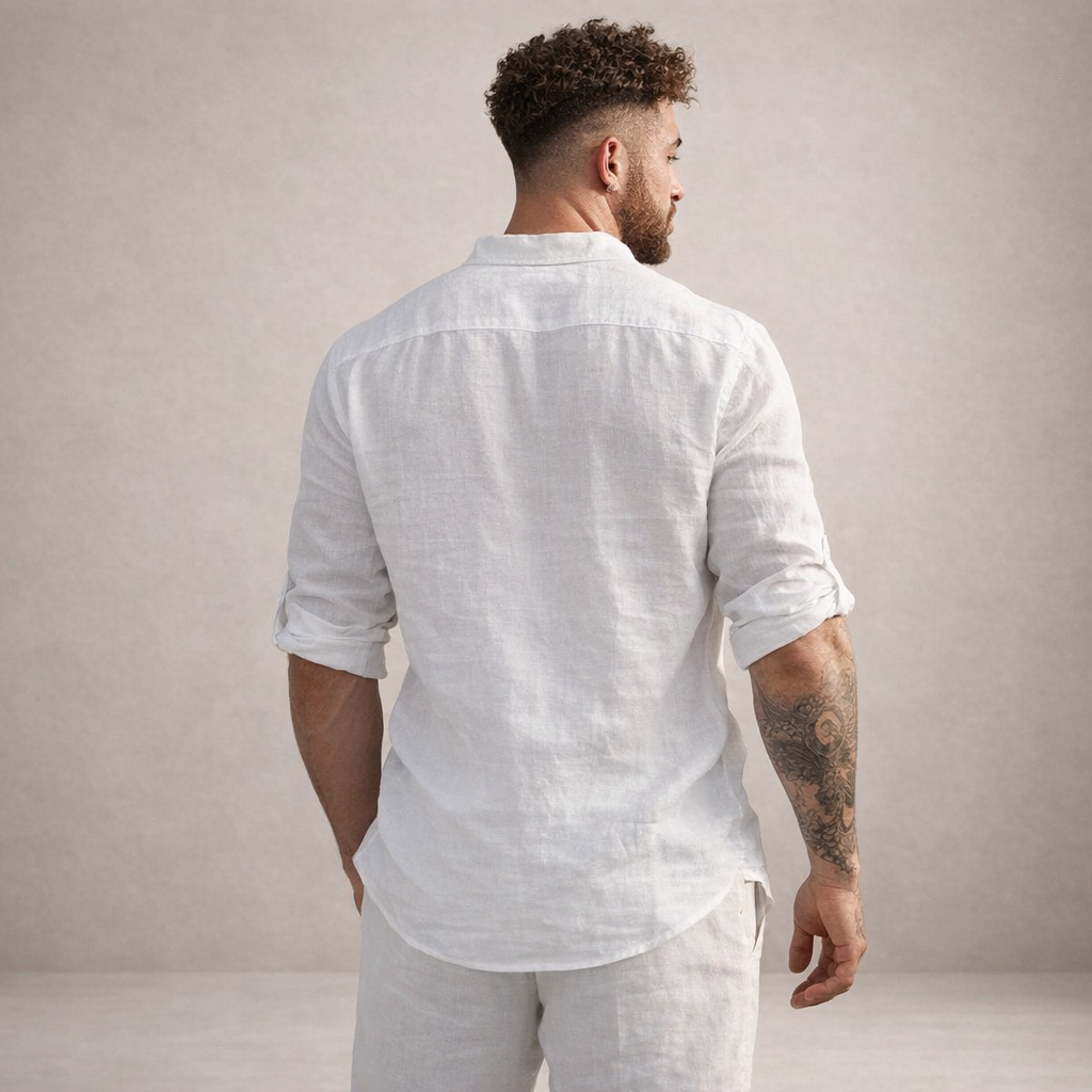 Linen Stand Collar Long Sleeve Shirt for Men