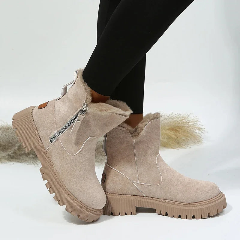 Suede Fleece Lined Side Zip Platform Ankle Boots for Women