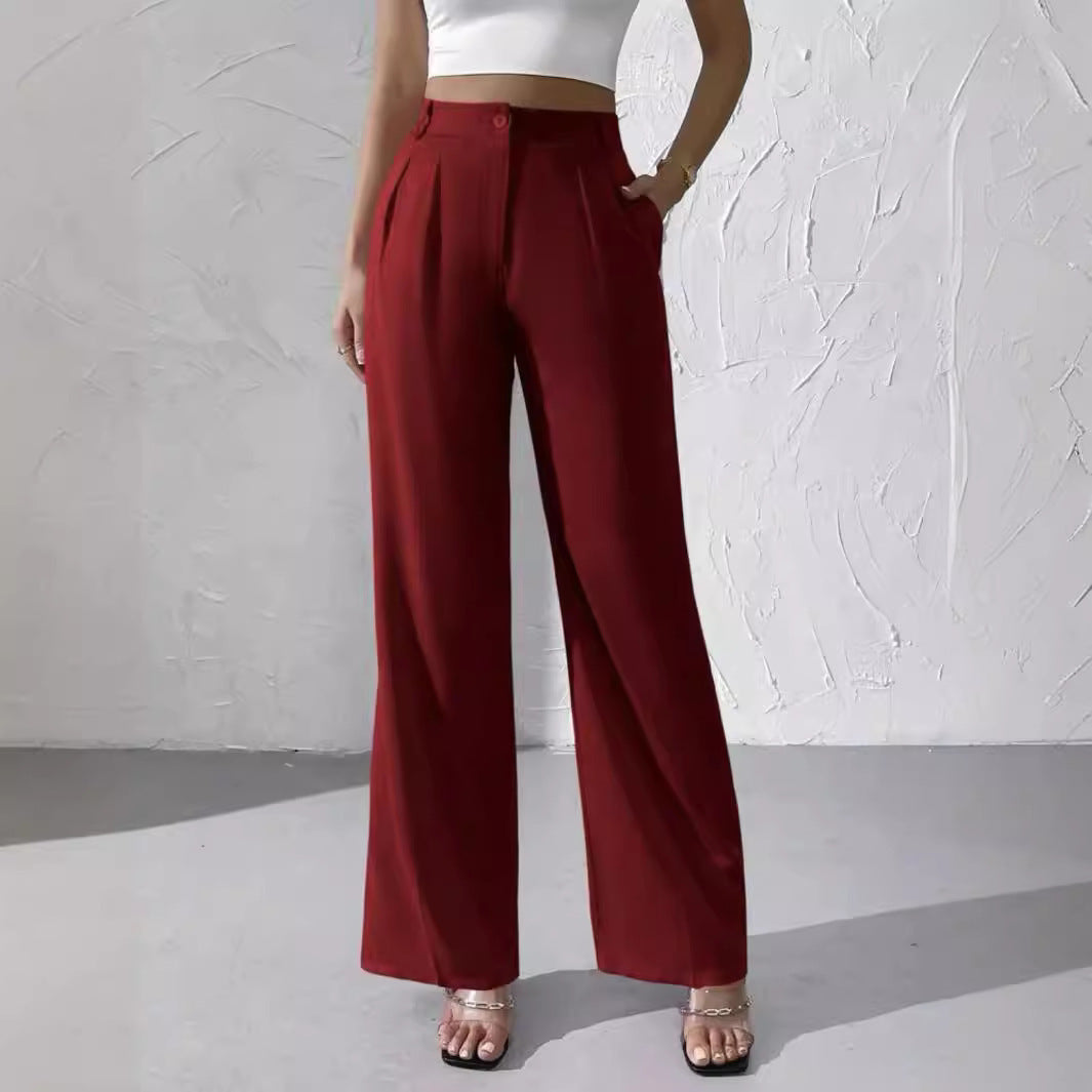 High Waist Pleated Wide Leg Trousers for Women