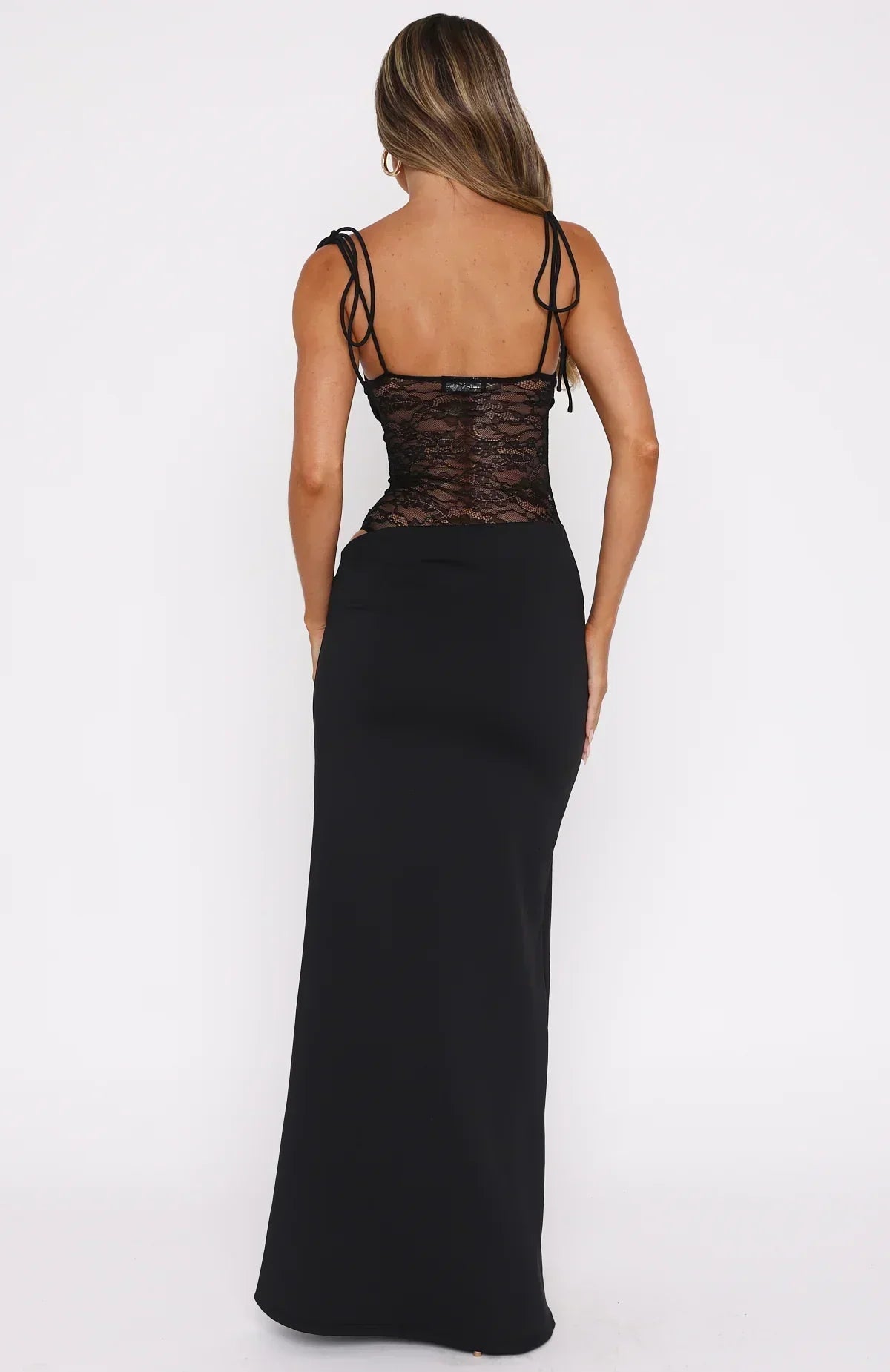 Lace Corset Maxi Dress with Tie-Shoulder Straps for Women - View 6