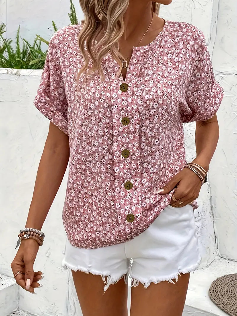 Floral Print Button-Up Blouse for Women