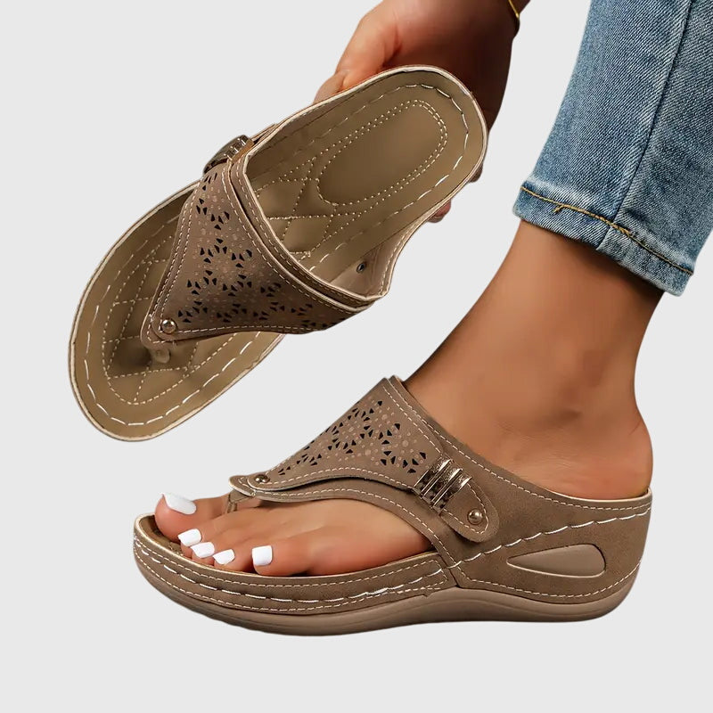 Open Toe Wedge Sandals With Patterned Cutouts For Women