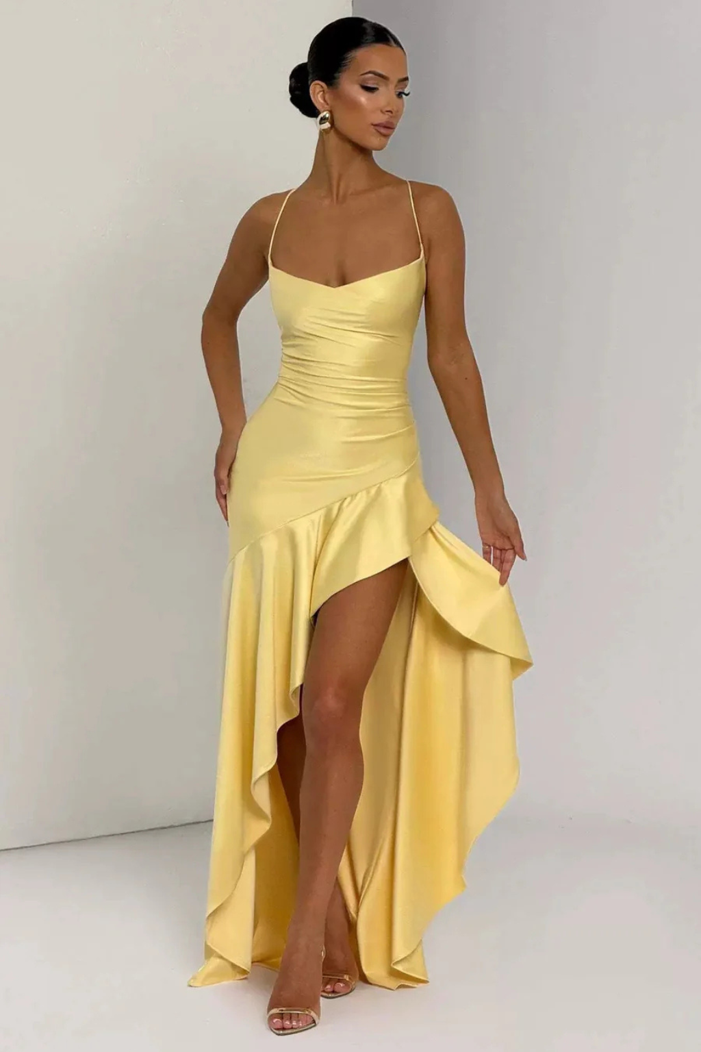 Cowl Neck Satin Wedding Guest Maxi Dress for Women