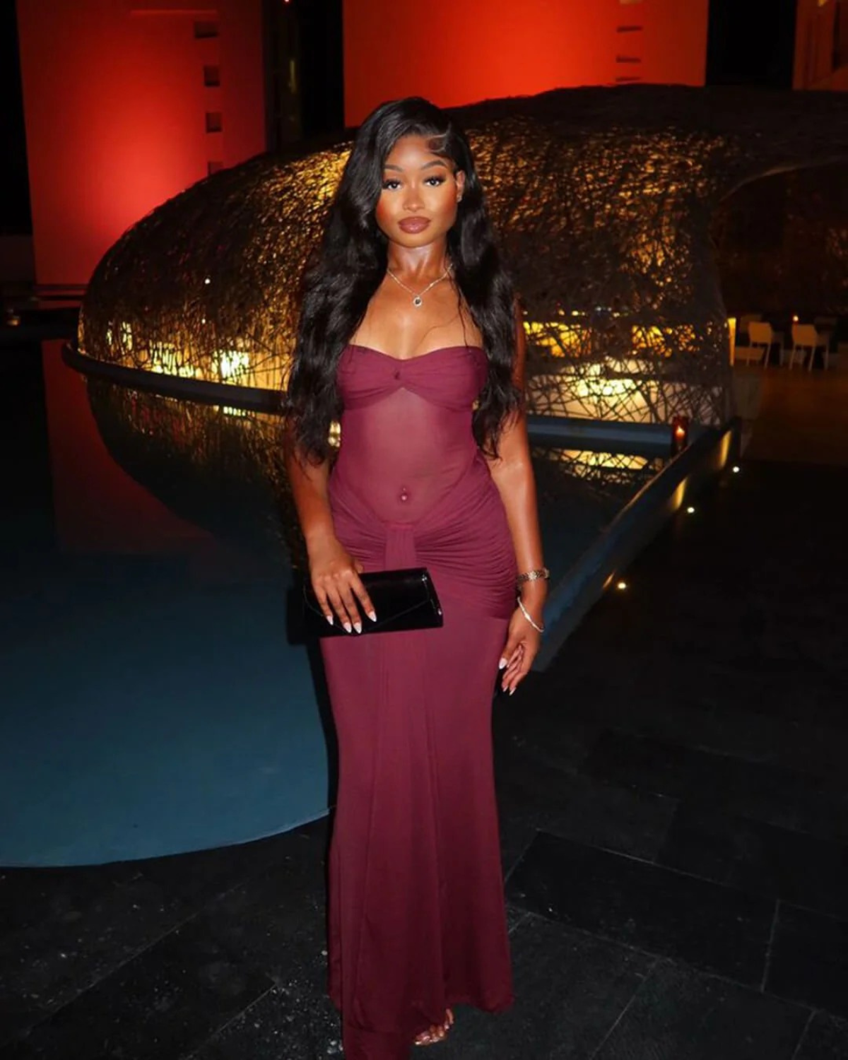 Bodycon Halter Neck Mesh Evening Dress for Women