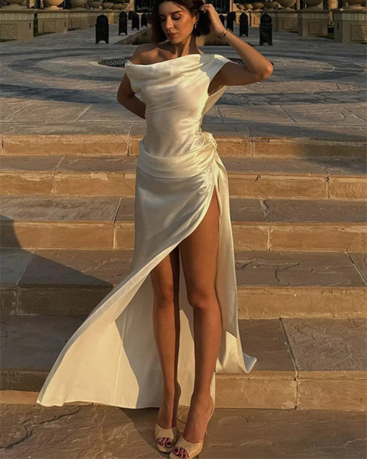 Satin Backless Maxi Dress with High Side Slit for Women