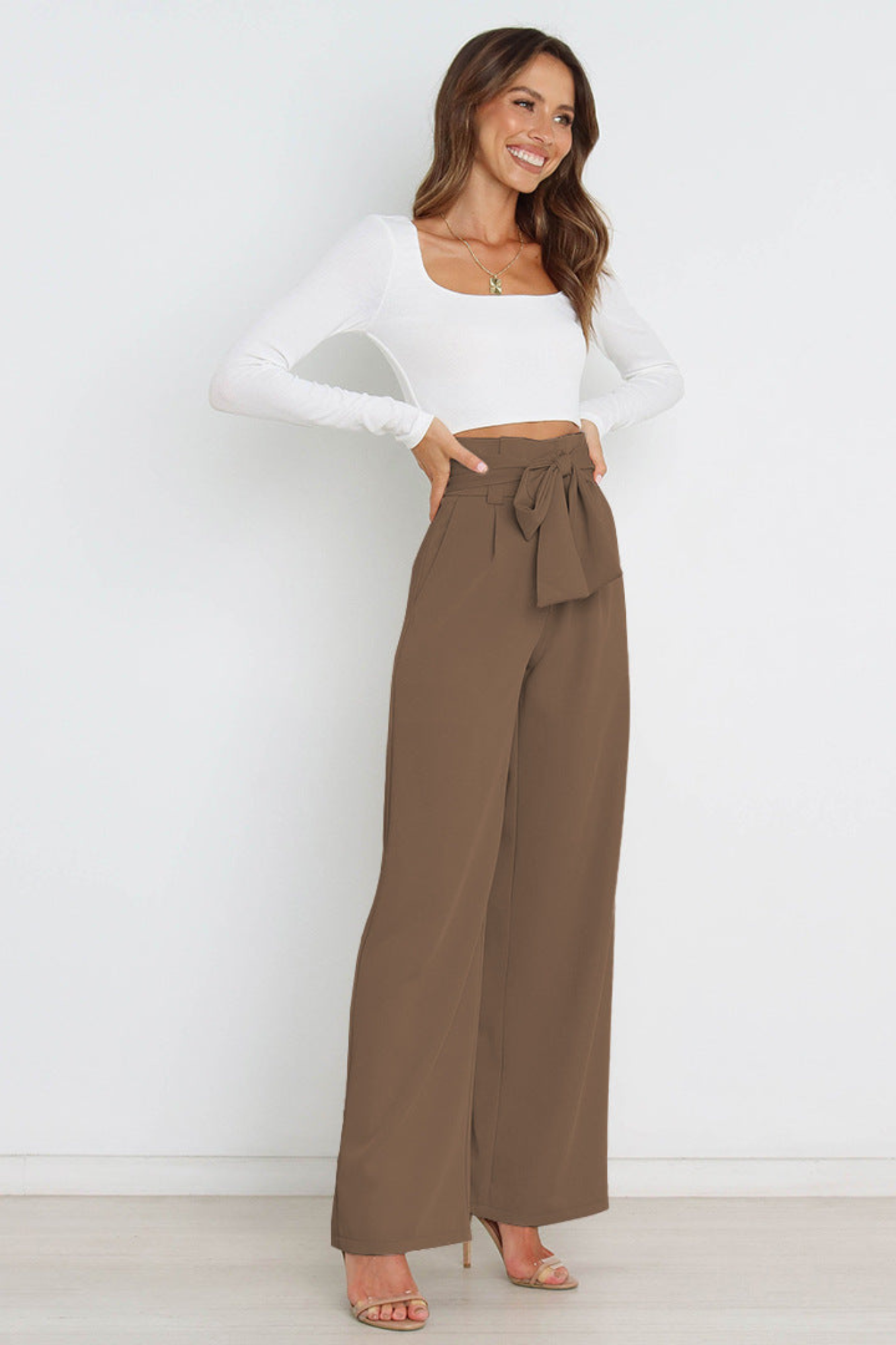 Wide Leg Belted Linen Trousers for Women