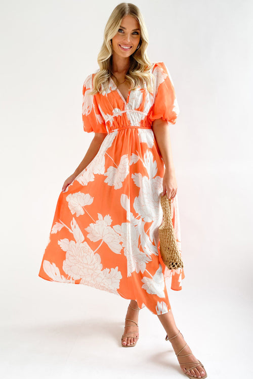 Wrap V-Neck Puff Sleeve Wedding Guest Maxi Dress for Women