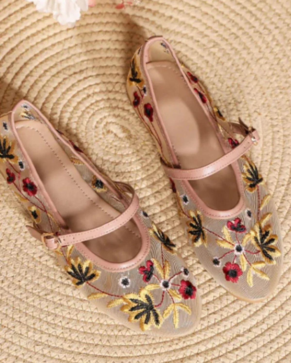 Ballet Flats with Floral Embroidery for Women