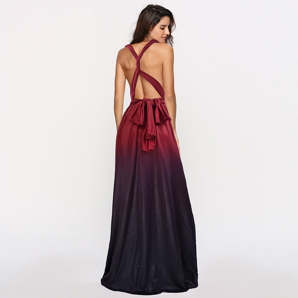 V-Neck Wedding Guest Ombre Maxi Dress for Women