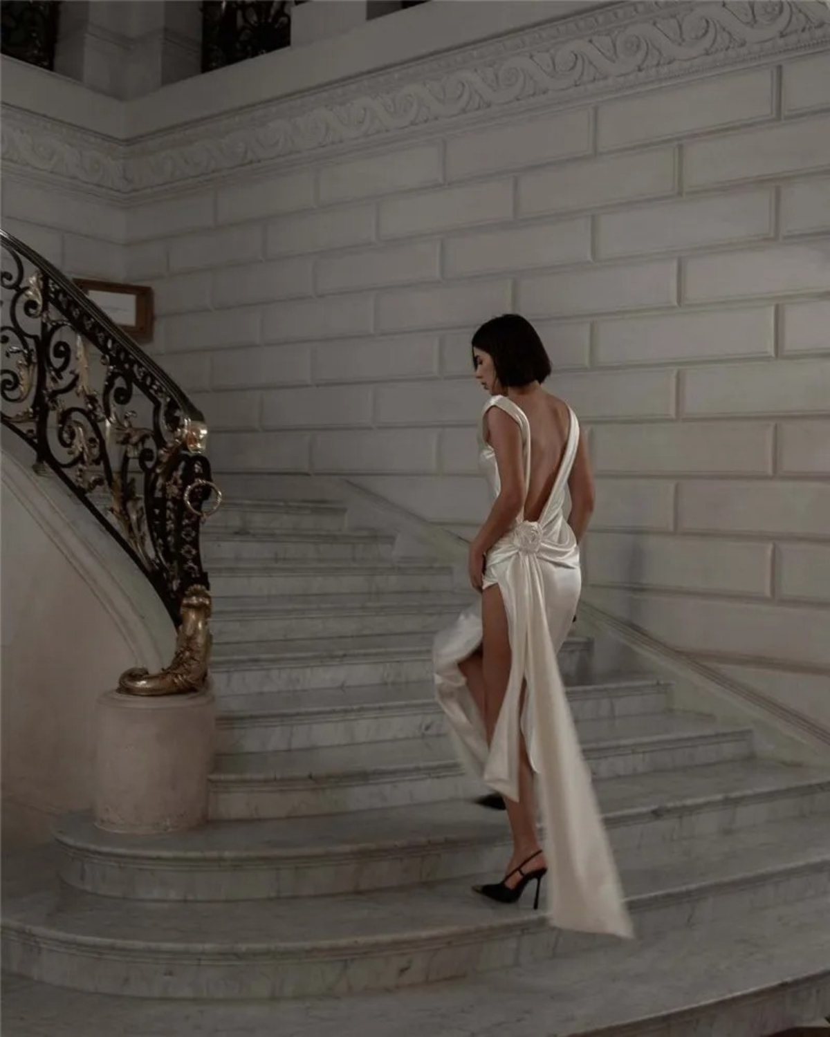 Satin Backless Maxi Dress with High Side Slit for Women