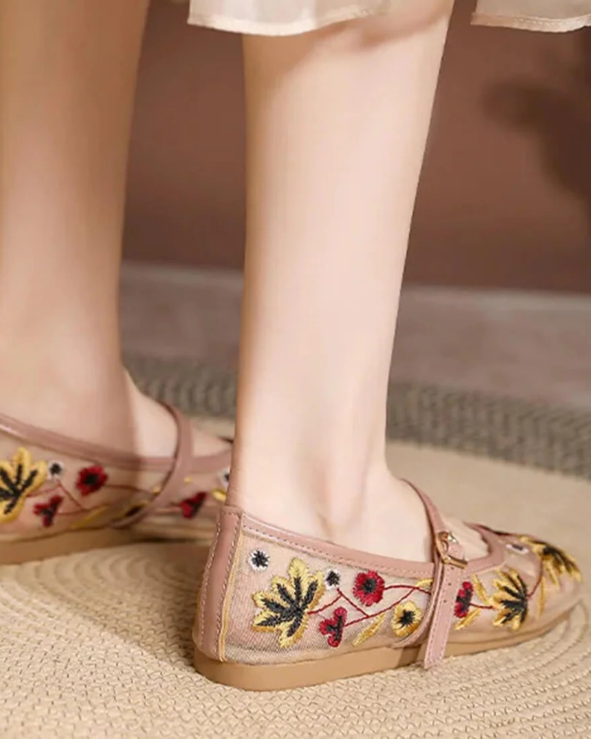 Ballet Flats with Floral Embroidery for Women