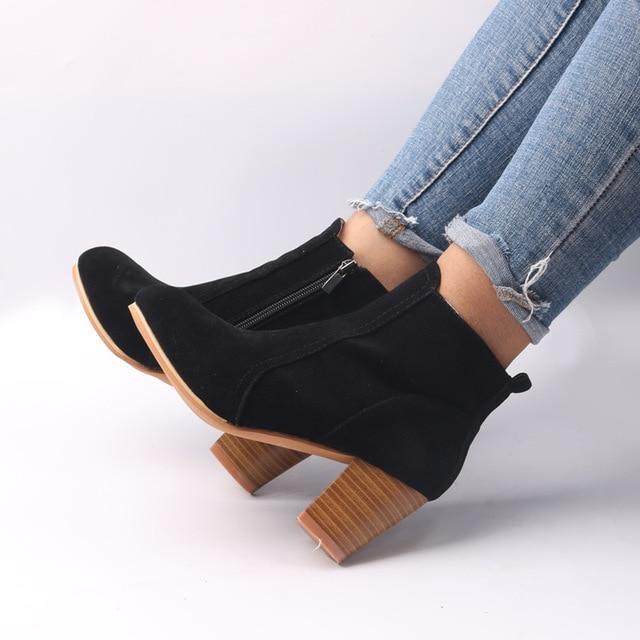 Casual Suede Block Heel Ankle Boots for Women
