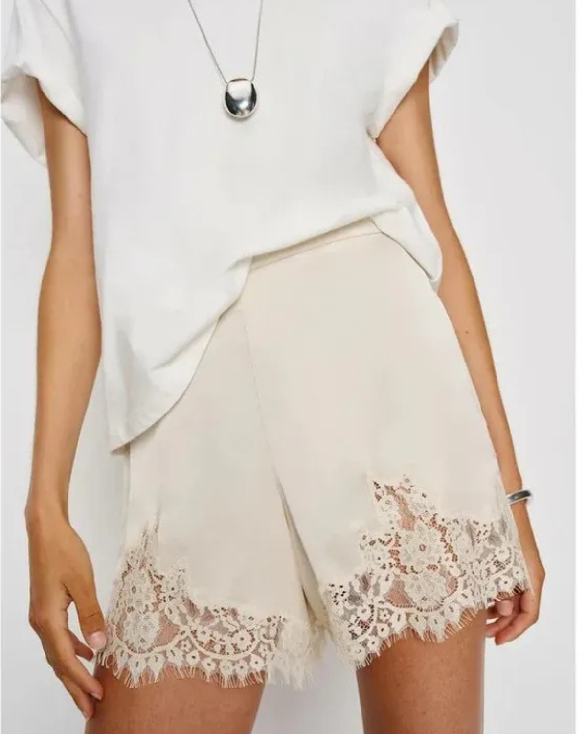 Satin Shorts with Lace Trim for Women