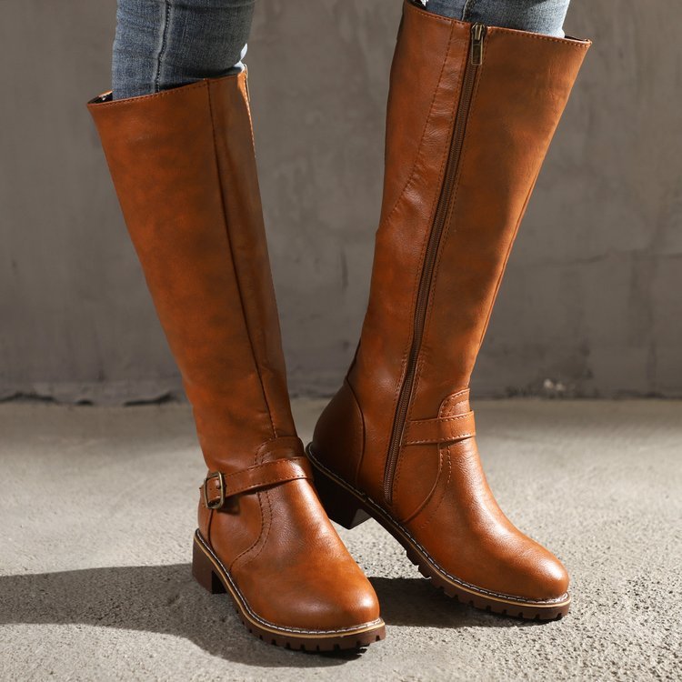 Faux Leather Knee-High Boots for Women