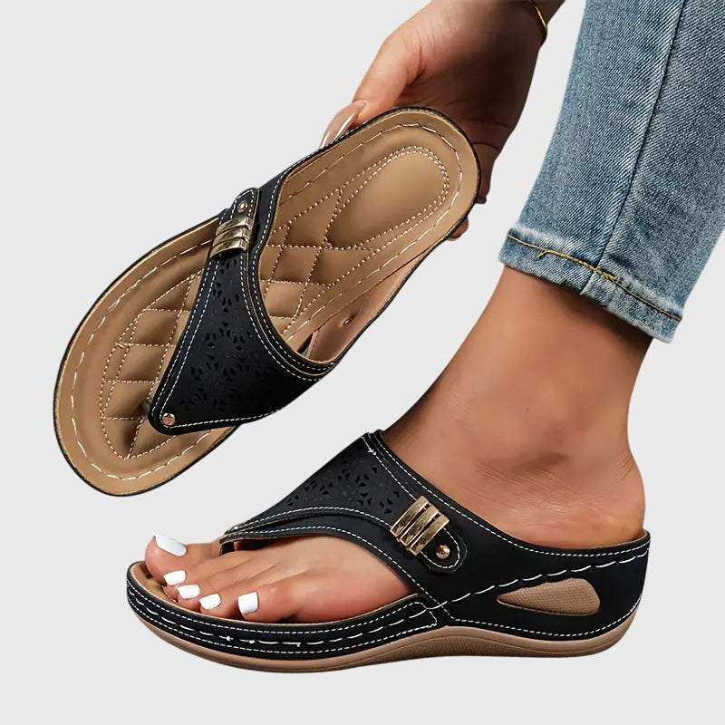 Open Toe Wedge Sandals With Patterned Cutouts For Women