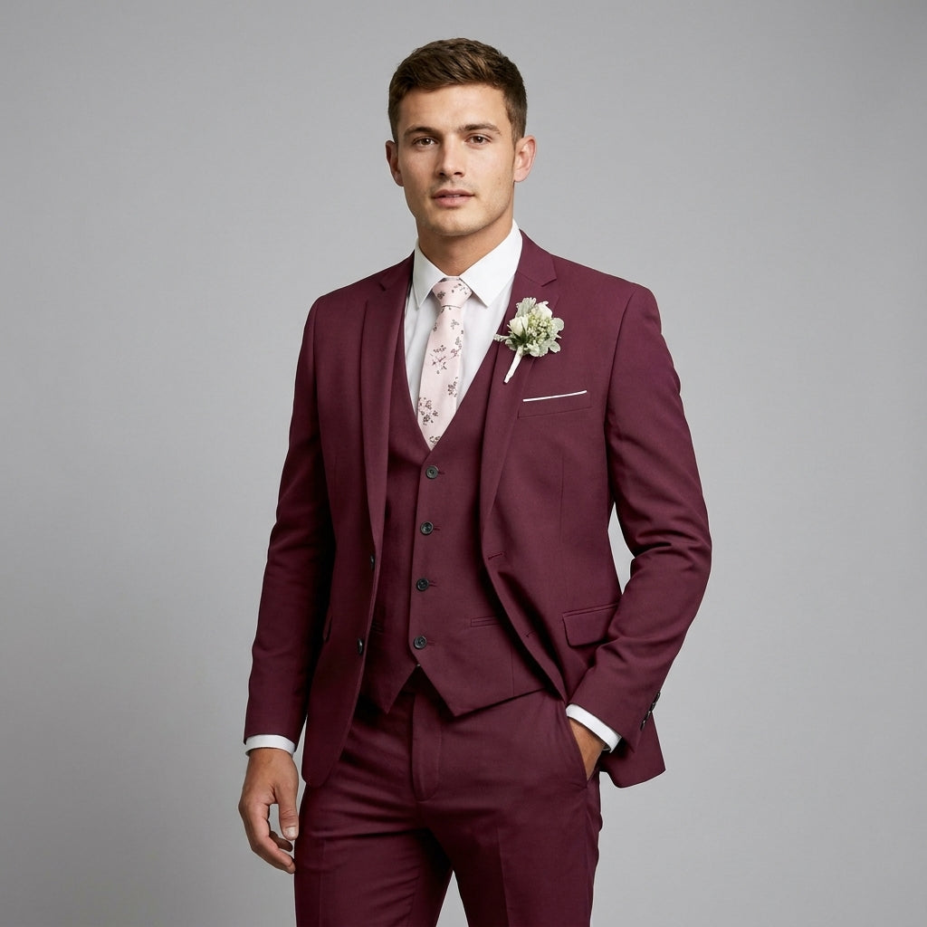 Slim Fit Notch Lapel Three-Piece Suit Set for Men