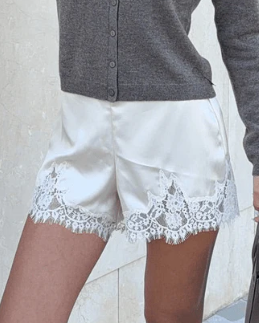 Satin Shorts with Lace Trim for Women