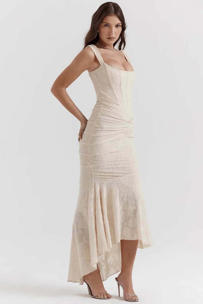 Lace Corset Wedding Guest Midi Dress for Women