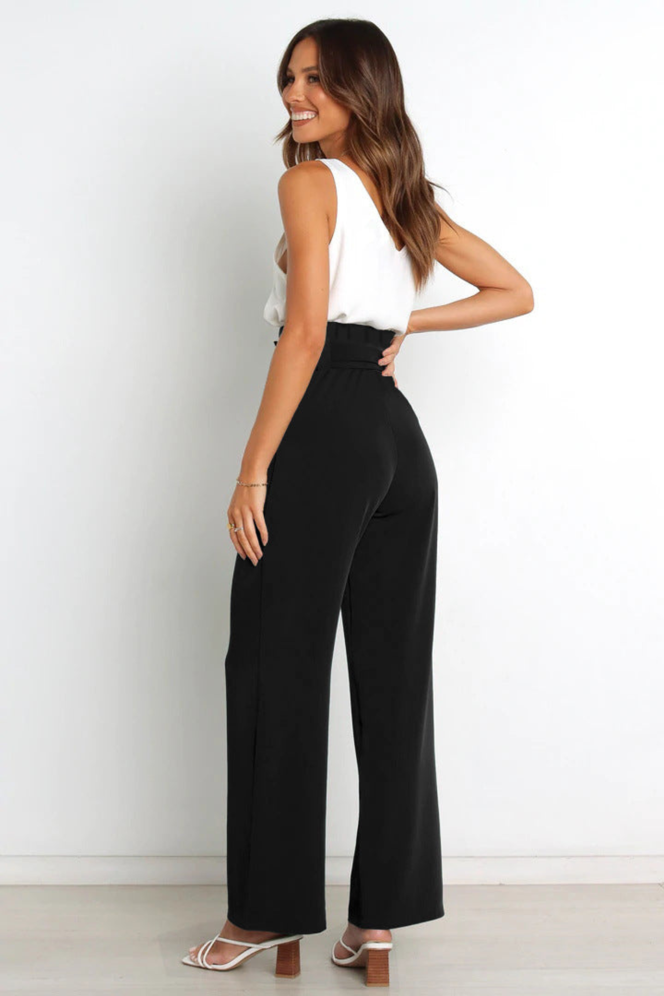 Wide Leg Belted Linen Trousers for Women