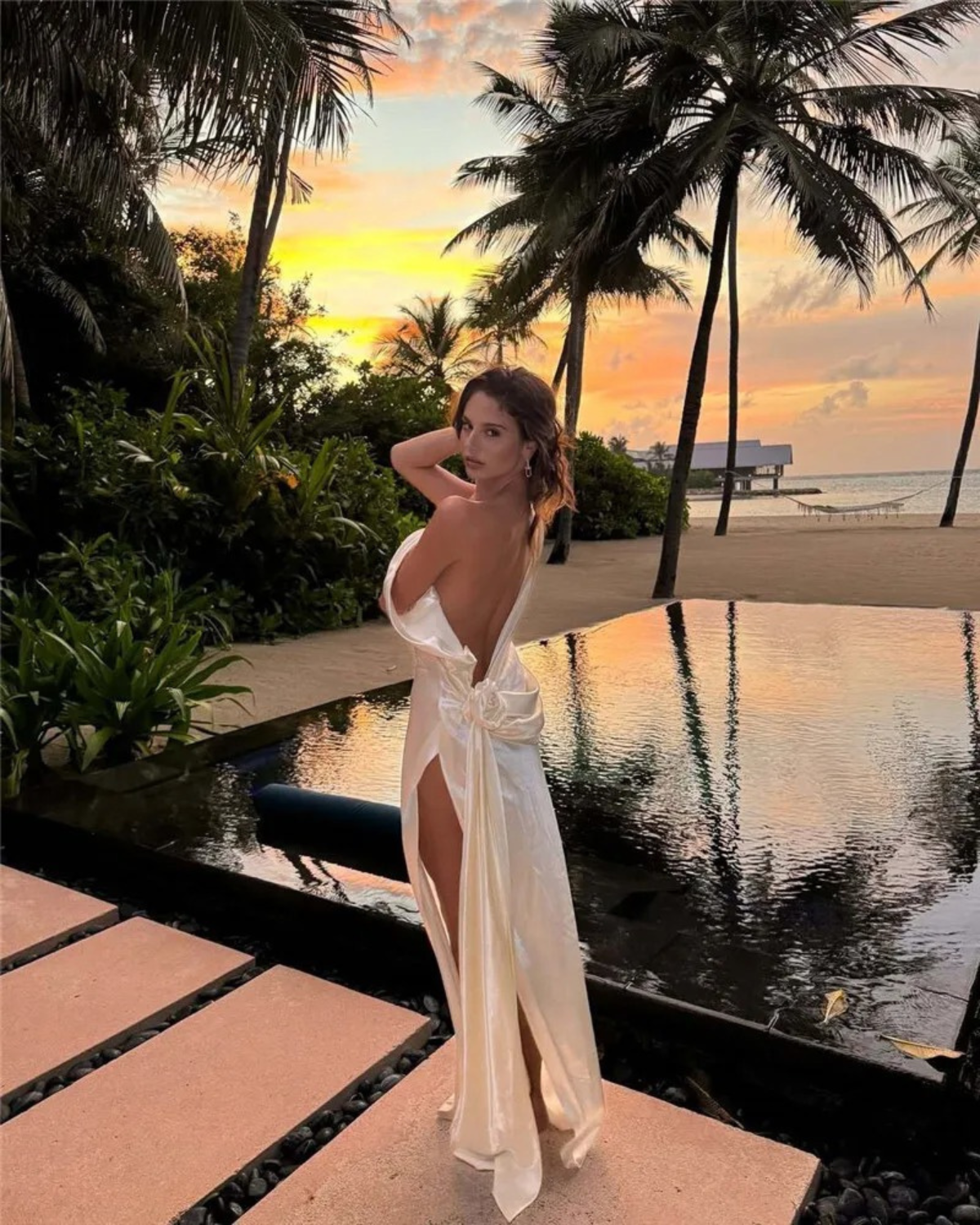 Satin Backless Maxi Dress with High Side Slit for Women