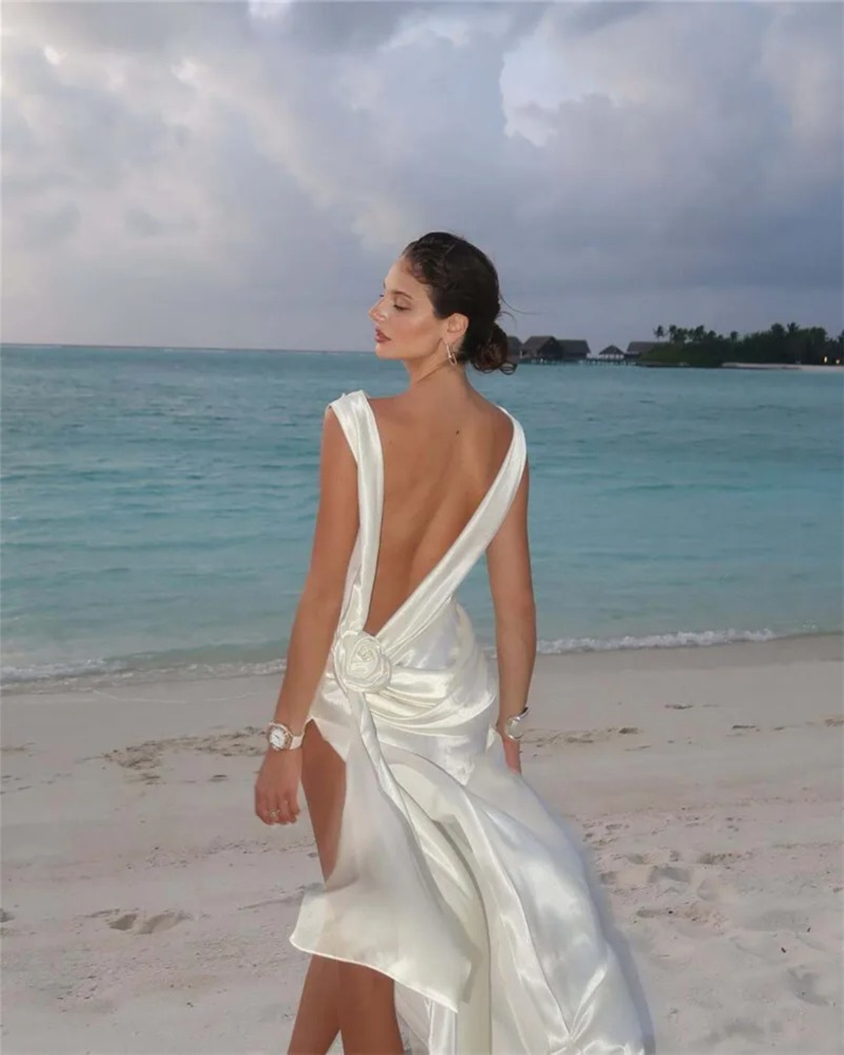 Satin Backless Maxi Dress with High Side Slit for Women