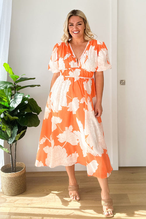 Wrap V-Neck Puff Sleeve Wedding Guest Maxi Dress for Women