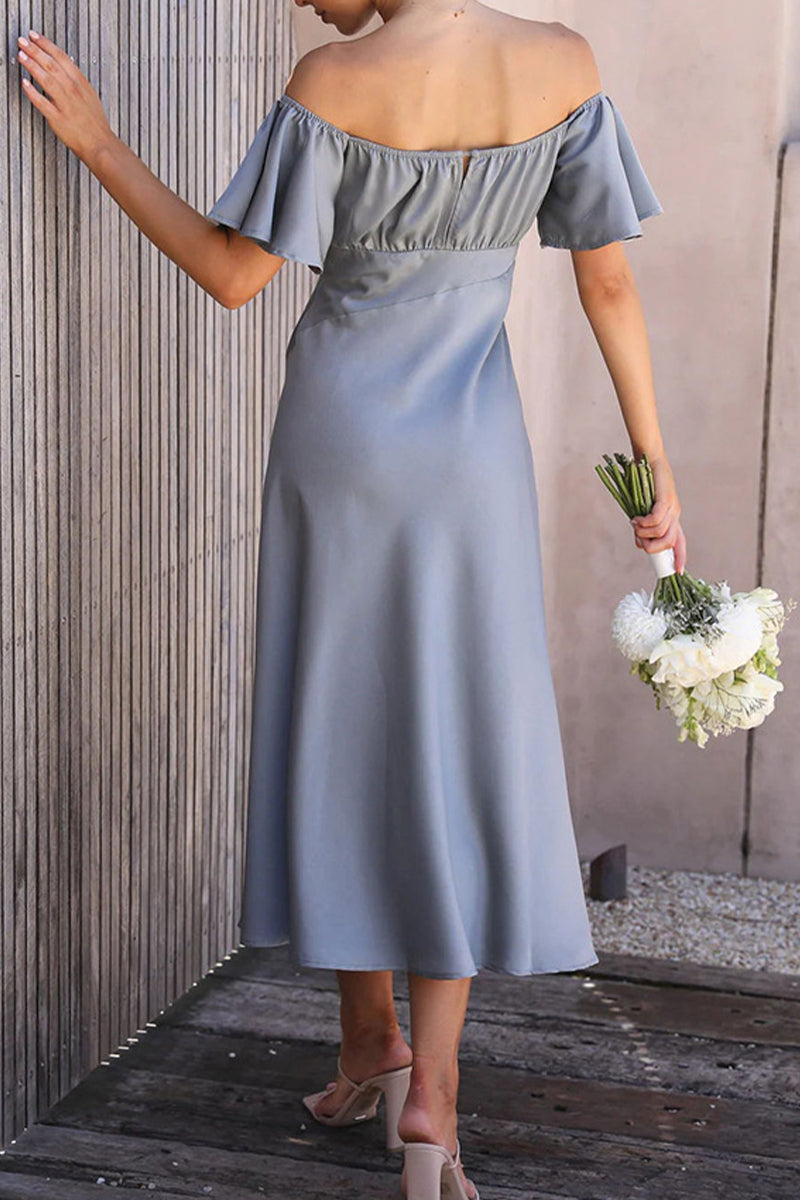 Satin Off Shoulder Ruffled Midi Dress for Women