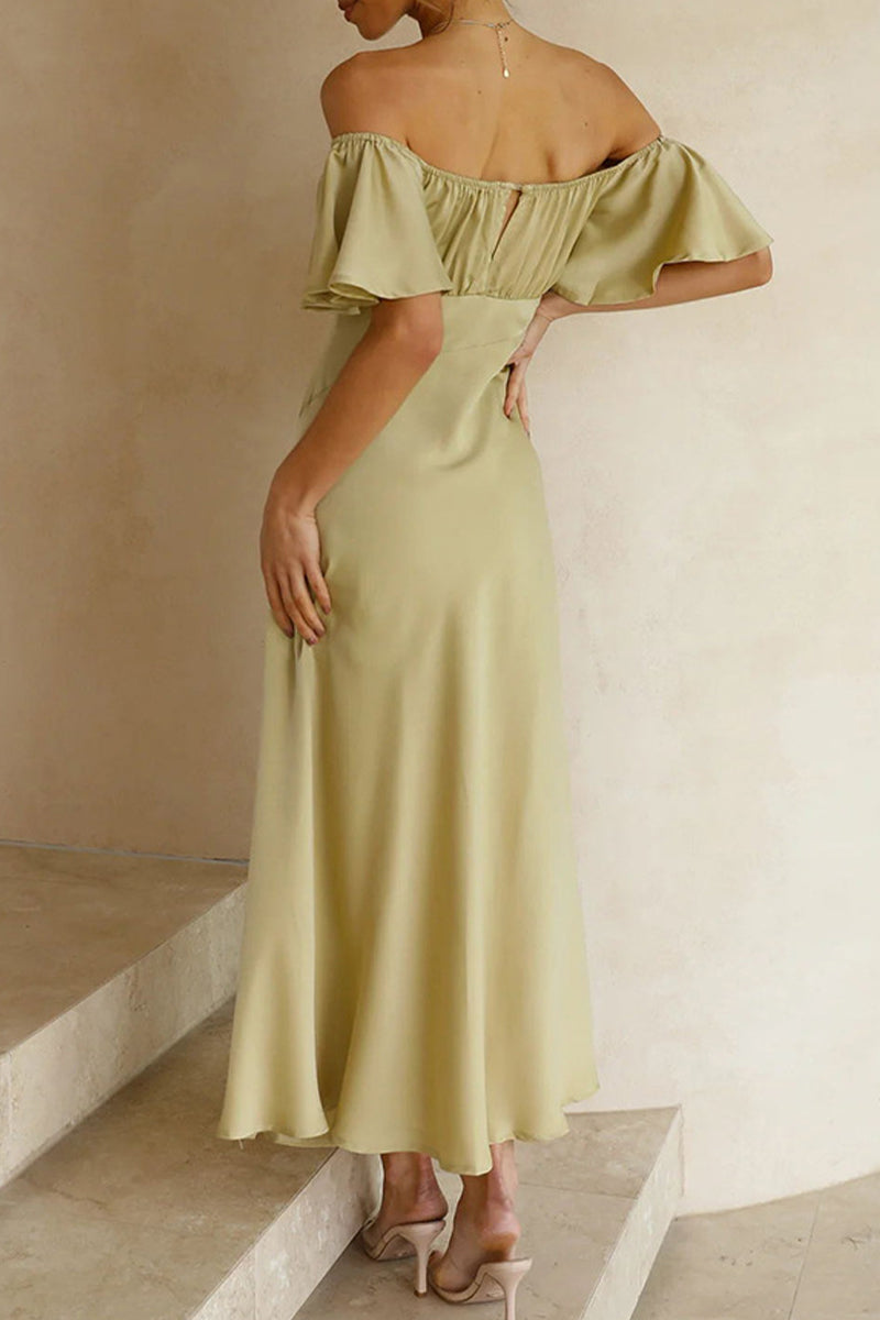 Satin Off Shoulder Ruffled Midi Dress for Women