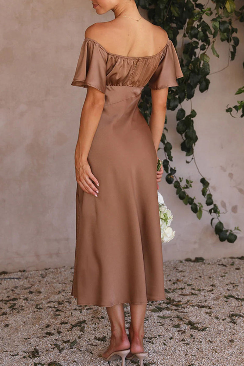 Satin Off Shoulder Ruffled Midi Dress for Women