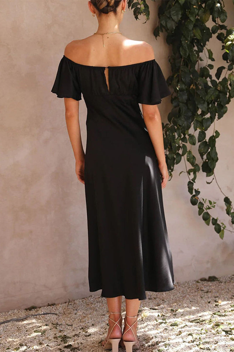 Satin Off Shoulder Ruffled Midi Dress for Women