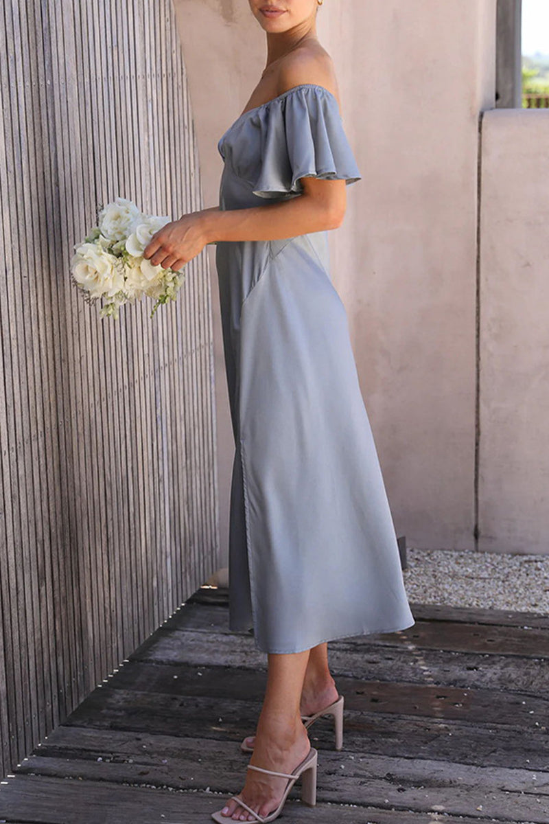 Satin Off Shoulder Ruffled Midi Dress for Women