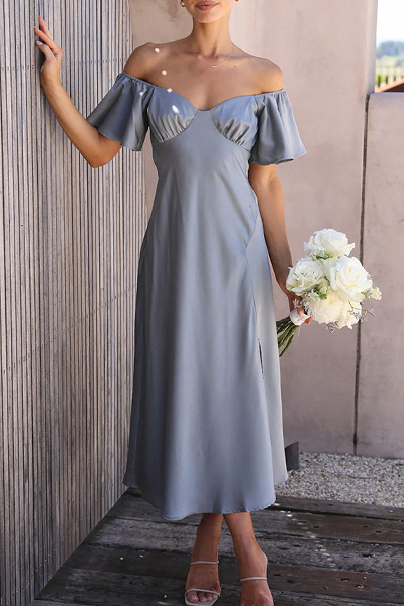 Satin Off Shoulder Ruffled Midi Dress for Women