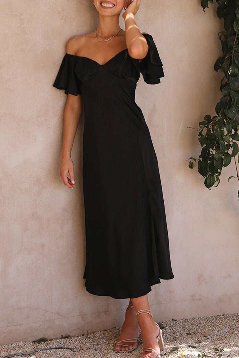 Satin Off Shoulder Ruffled Midi Dress for Women