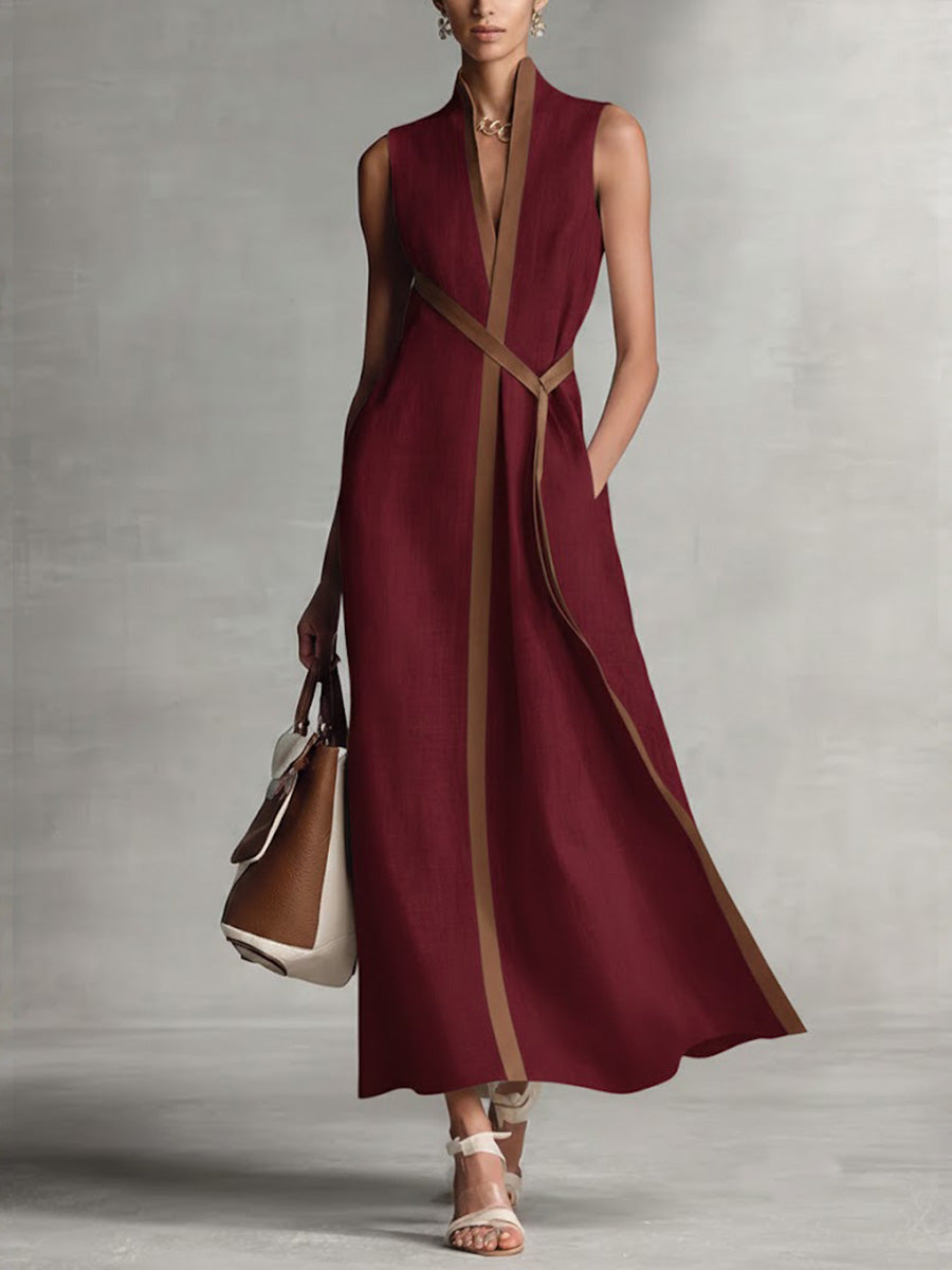 Sleeveless A-Line Linen Midi Dress for Women