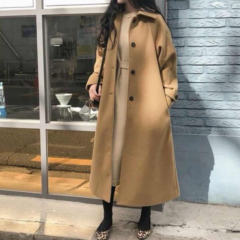Long Single Breasted Woolen Coat for Women