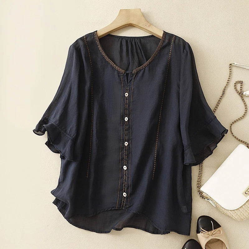 Embroidered Ruffle Sleeve Blouse for Women