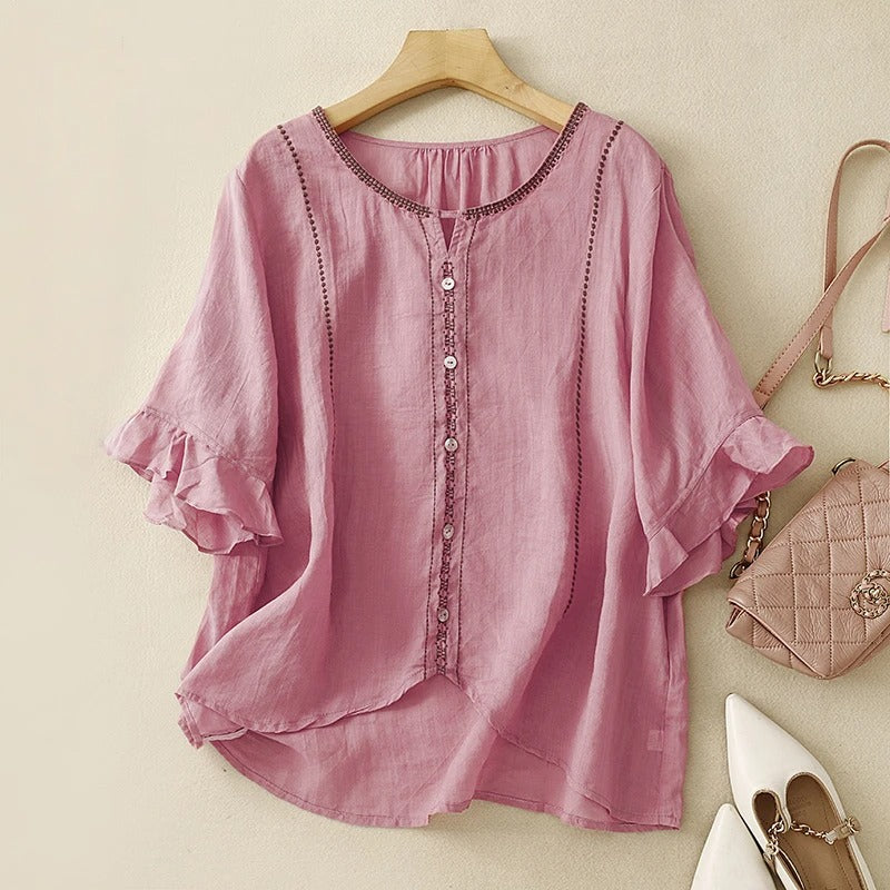 Embroidered Ruffle Sleeve Blouse for Women