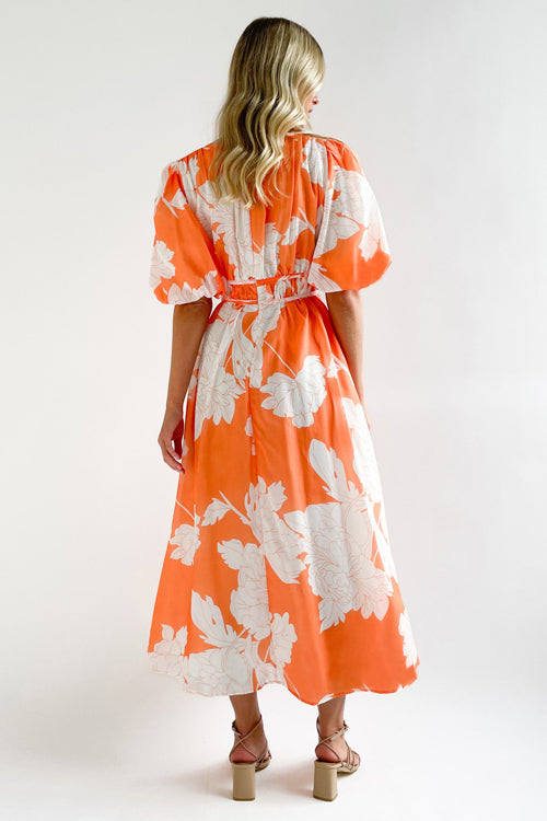 Wrap V-Neck Puff Sleeve Wedding Guest Maxi Dress for Women