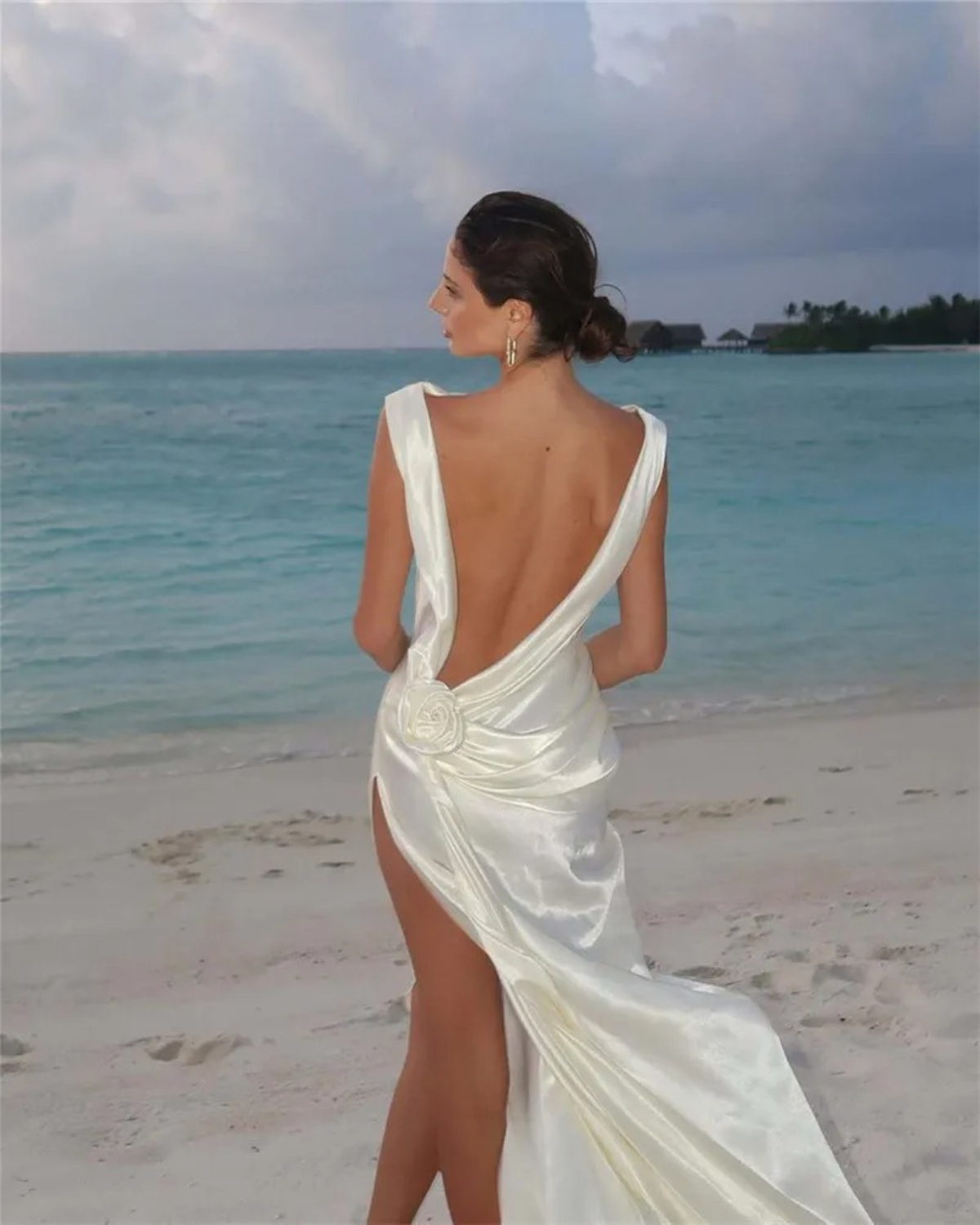 Satin Backless Maxi Dress with High Side Slit for Women
