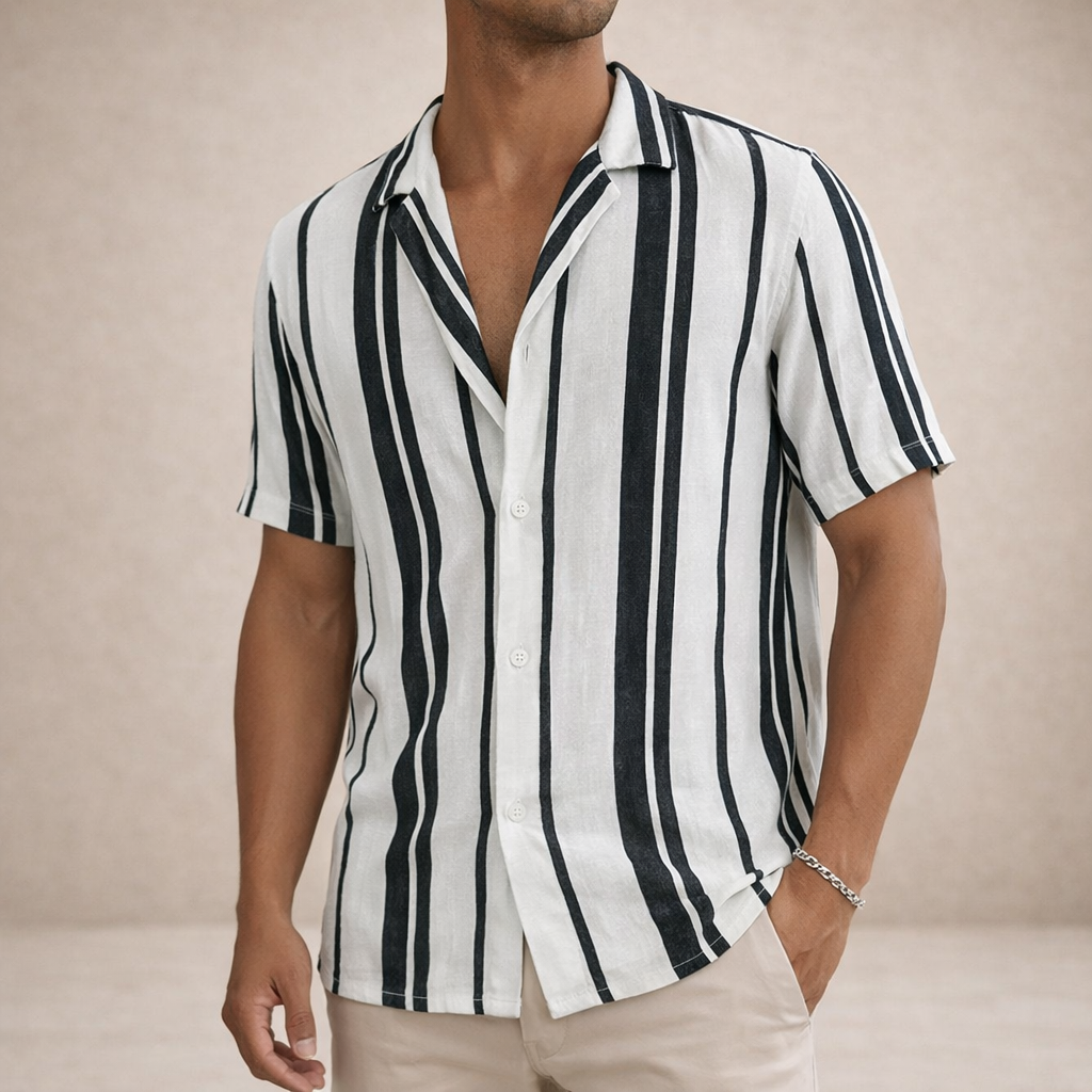 Striped Linen Short Sleeve Shirt for Men