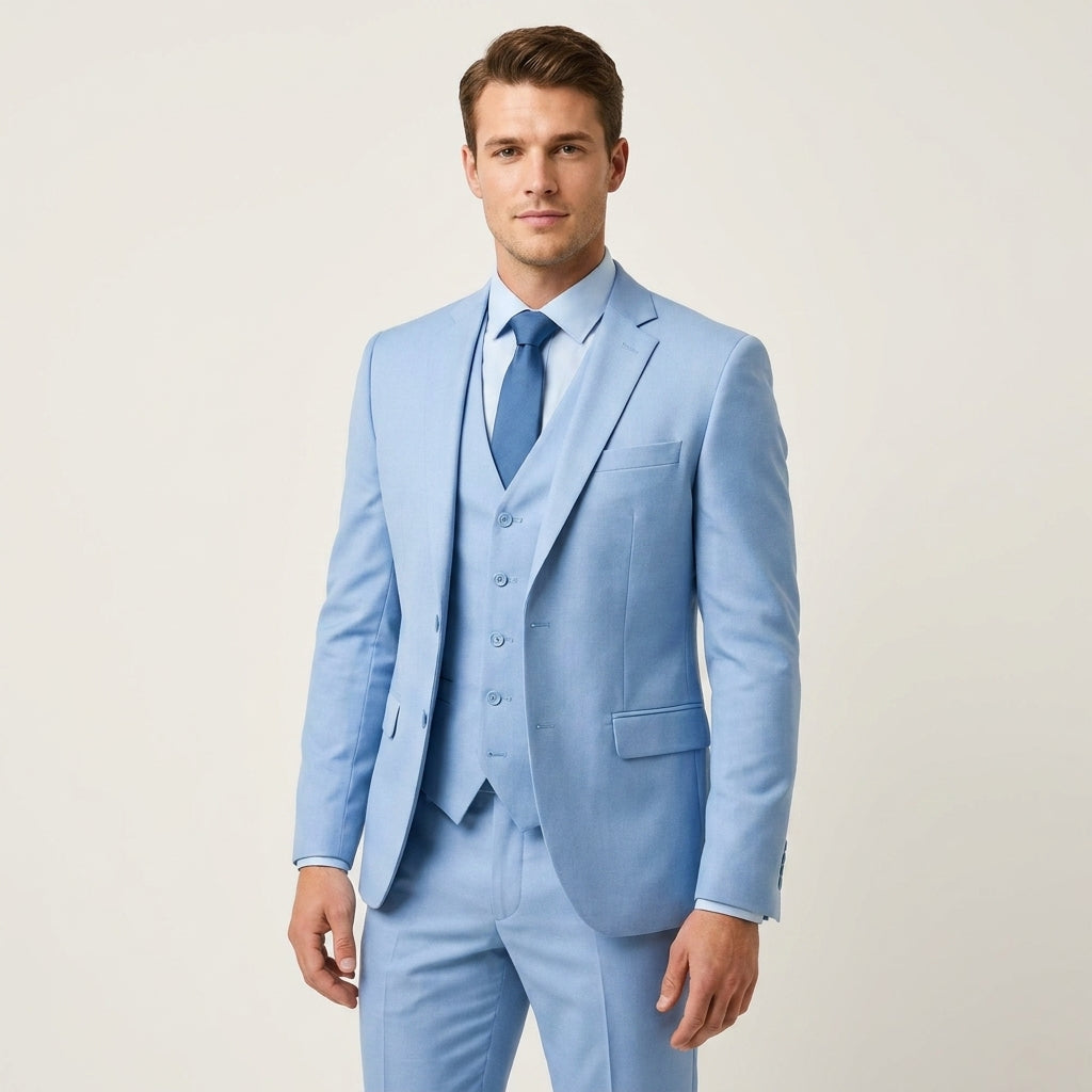 Slim Fit Notch Lapel Three-Piece Suit Set for Men