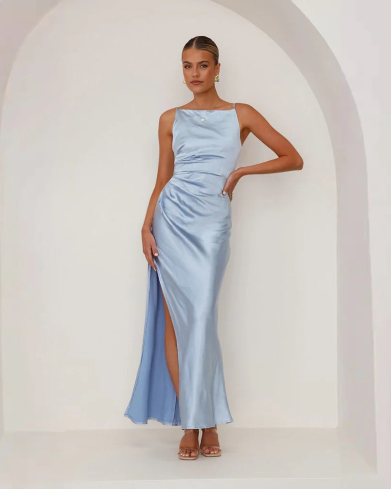 Sleeveless Satin Maxi Dress with Side Slit for Women